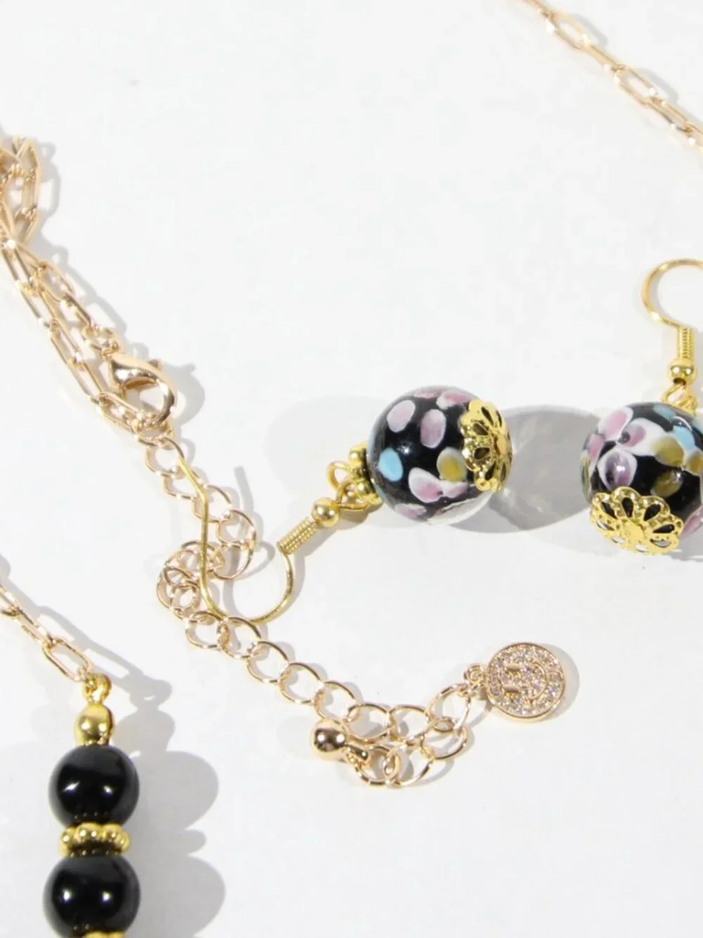 Murano Venetian Jewelry Set Necklace and Earrings Art Glass Bead Jewelry